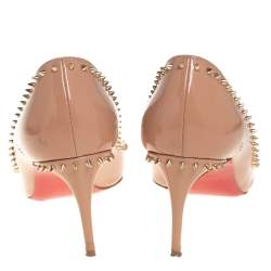 Pre Owned Christian Louboutin Beige Patent Leather Anjalina Spiked Pumps Size 40