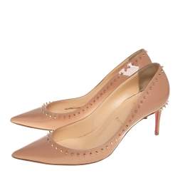 Pre Owned Christian Louboutin Beige Patent Leather Anjalina Spiked Pumps Size 40