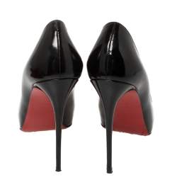 Pre Owned Christian Louboutin Black Patent Leather Very Prive Peep Toe Pumps Size 38.5
