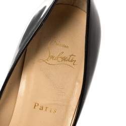 Pre Owned Christian Louboutin Black Patent Leather Very Prive Peep Toe Pumps Size 38.5