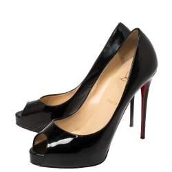 Pre Owned Christian Louboutin Black Patent Leather Very Prive Peep Toe Pumps Size 38.5