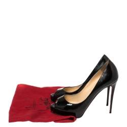 Pre Owned Christian Louboutin Black Patent Leather Very Prive Peep Toe Pumps Size 38.5