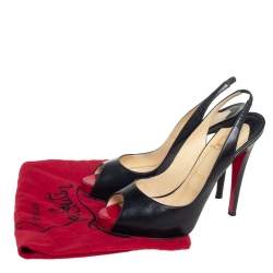 Pre Owned Christian Louboutin Black Leather Private Number Slingback Sandals Size 39 
