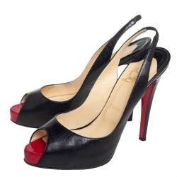 Pre Owned Christian Louboutin Black Leather Private Number Slingback Sandals Size 39 