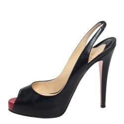 Pre Owned Christian Louboutin Black Leather Private Number Slingback Sandals Size 39 
