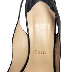 Pre Owned Christian Louboutin Black Leather Private Number Slingback Sandals Size 39 