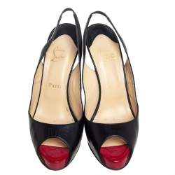 Pre Owned Christian Louboutin Black Leather Private Number Slingback Sandals Size 39 