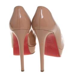 Pre Owned Christian Louboutin Beige Patent Leather Bianca Pumps Size 37.5