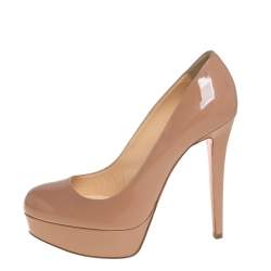 Pre Owned Christian Louboutin Beige Patent Leather Bianca Pumps Size 37.5