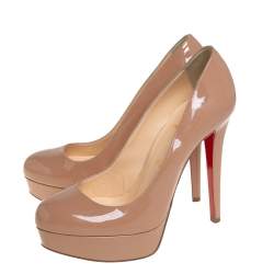 Pre Owned Christian Louboutin Beige Patent Leather Bianca Pumps Size 37.5