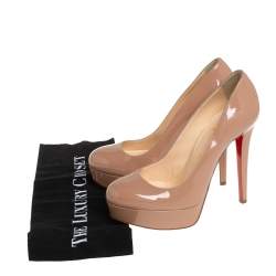 Pre Owned Christian Louboutin Beige Patent Leather Bianca Pumps Size 37.5