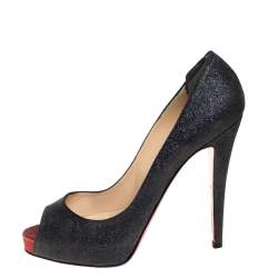 Pre Owned Christian Louboutin Grey Glitter Lady Peep Peep Toe Platform Pumps Size 40