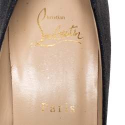 Pre Owned Christian Louboutin Grey Glitter Lady Peep Peep Toe Platform Pumps Size 40