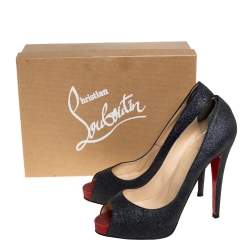 Pre Owned Christian Louboutin Grey Glitter Lady Peep Peep Toe Platform Pumps Size 40