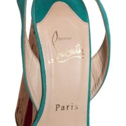 Pre Owned Christian Louboutin Blue Suede Super Dombasle Platform Cork Wedge Ankle Strap Sandals Size 36