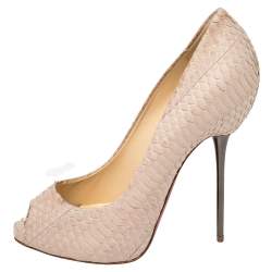 Christian Louboutin Blush Pink Python Very Prive Peep Toe Pumps Size 34.5