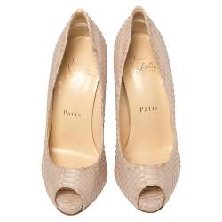 Christian Louboutin Blush Pink Python Very Prive Peep Toe Pumps Size 34.5