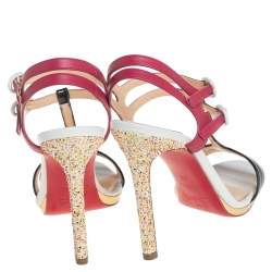 Pre Owned صندل كريستيان لوبوتان جلد غليتر ثلاثي اللون بحزام للكاحل مقاس 35