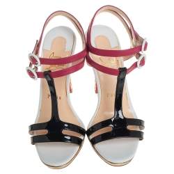 Pre Owned صندل كريستيان لوبوتان جلد غليتر ثلاثي اللون بحزام للكاحل مقاس 35