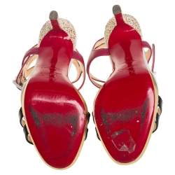 Pre Owned صندل كريستيان لوبوتان جلد غليتر ثلاثي اللون بحزام للكاحل مقاس 35