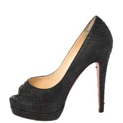 Christian Louboutin Black Python Very Prive Peep Toe Pumps Size 35