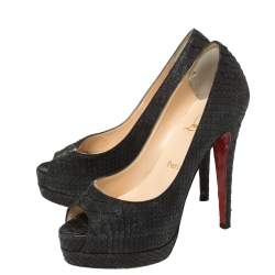 Christian Louboutin Black Python Very Prive Peep Toe Pumps Size 35