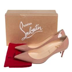 Pre Owned Christian Louboutin Beige Patent Leather Decollete Pointed Toe Pumps Size 39.5
