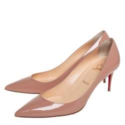 Pre Owned Christian Louboutin Beige Patent Leather Decollete Pointed Toe Pumps Size 39.5