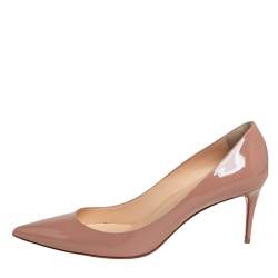 Pre Owned Christian Louboutin Beige Patent Leather Decollete Pointed Toe Pumps Size 39.5