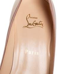 Pre Owned Christian Louboutin Beige Patent Leather Decollete Pointed Toe Pumps Size 39.5