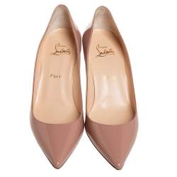 Pre Owned Christian Louboutin Beige Patent Leather Decollete Pointed Toe Pumps Size 39.5