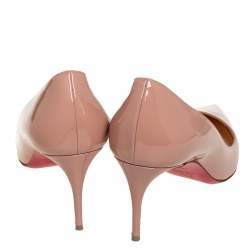 Pre Owned Christian Louboutin Beige Patent Leather Decollete Pointed Toe Pumps Size 39.5