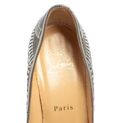 Pre Owned Christian Louboutin Silver Leather Suellena Laser Cut Peep Toe Pumps Size 37