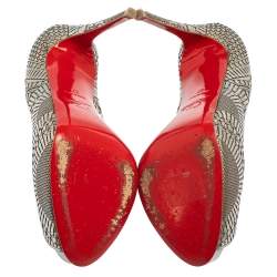 Pre Owned Christian Louboutin Silver Leather Suellena Laser Cut Peep Toe Pumps Size 37