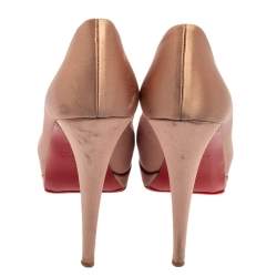 Christian Louboutin Beige Satin Palais Royal Peep Toe Platform Pumps Size 37.5 