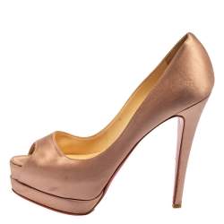 Christian Louboutin Beige Satin Palais Royal Peep Toe Platform Pumps Size 37.5 