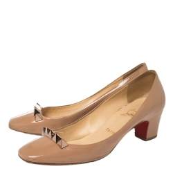 Pre Owned Christian Louboutin Beige Patent Leather Pyramidame Pumps Size 41