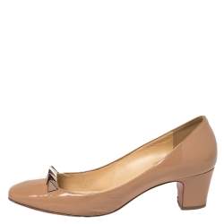 Pre Owned Christian Louboutin Beige Patent Leather Pyramidame Pumps Size 41