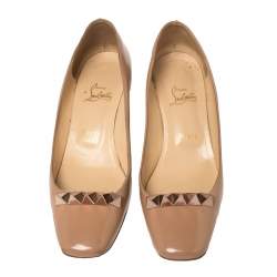 Pre Owned Christian Louboutin Beige Patent Leather Pyramidame Pumps Size 41