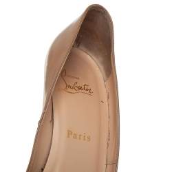 Pre Owned Christian Louboutin Beige Patent Leather Lady Peep Platform Pumps Size 37