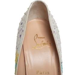 Pre Owned Christian Louboutin White Python Bloom 100 Pigalle Follies Pumps Size 38.5