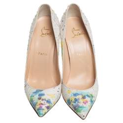 Pre Owned Christian Louboutin White Python Bloom 100 Pigalle Follies Pumps Size 38.5