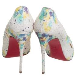 Pre Owned Christian Louboutin White Python Bloom 100 Pigalle Follies Pumps Size 38.5