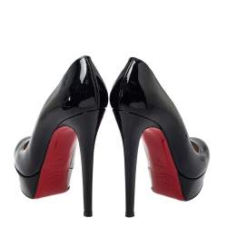 Pre Owned Christian Louboutin Black Patent Leather Bianca Platform Pumps Size 37