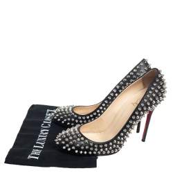 Pre Owned Christian Louboutin Black Leather Fifi Spikes Round Toe Pumps Size 39