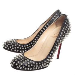 Pre Owned Christian Louboutin Black Leather Fifi Spikes Round Toe Pumps Size 39