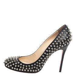 Pre Owned Christian Louboutin Black Leather Fifi Spikes Round Toe Pumps Size 39