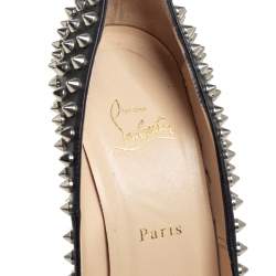 Pre Owned Christian Louboutin Black Leather Fifi Spikes Round Toe Pumps Size 39
