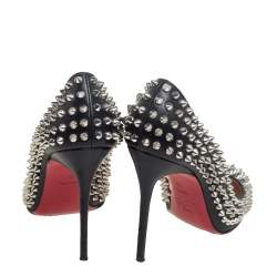 Pre Owned Christian Louboutin Black Leather Fifi Spikes Round Toe Pumps Size 39