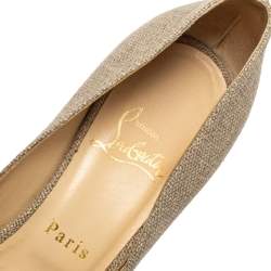 Pre Owned Christian Louboutin Beige Canvas Artesur Knotted Peep Toe Platform Pumps Size 37